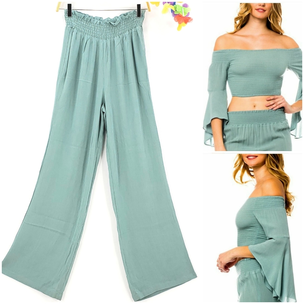 NEW Wide Leg Casual Pants in Sage Sz S